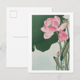 Cartão Postal Ilustração vintage de lótus florescente por Ohara 