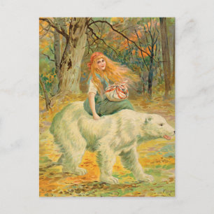 Cartão Postal Ilustração vintage de mulher montada em urso