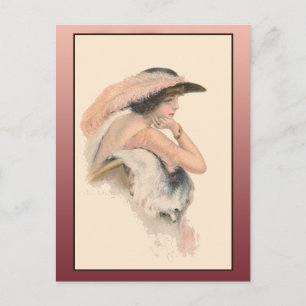 Cartão Postal Ilustração Vintage de uma Mulher Bonita