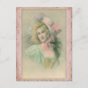 Cartão Postal Ilustração Vintage de uma Senhora Eduardiana Rosa 