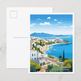 Cartão Postal Ilustração vintage de viagem Bodrum Turquia