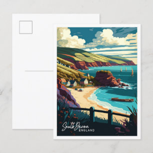 Cartão Postal Ilustração Vintage de Viagem do Sul de Devon Ingla