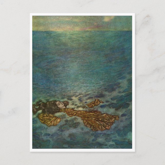 Cartão Postal Ilustração Vintage Edmund Dulac Pequena Sereia (Frente)