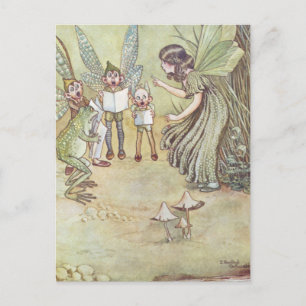 Cartão Postal Ilustração Vintage Fairy, Retro