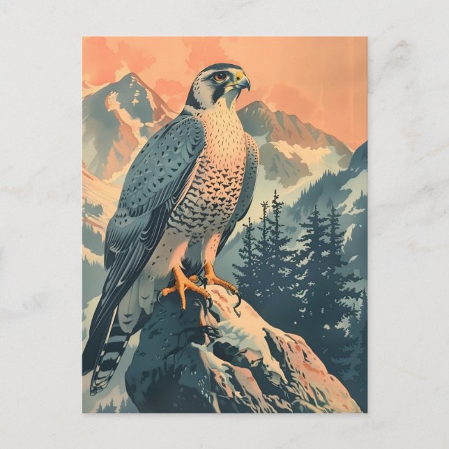 Cartão Postal Ilustração Vintage Gyrfalcon (Frente)