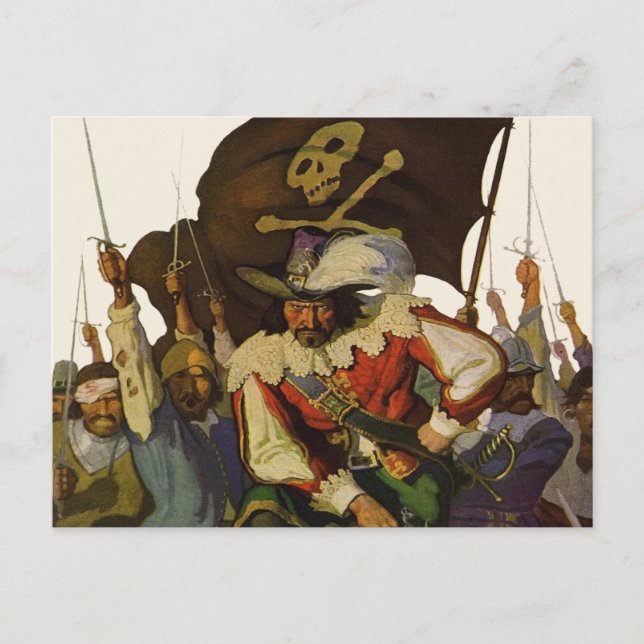 Cartão Postal Ilustração Vintage Pirate Life Wyeth (Frente)