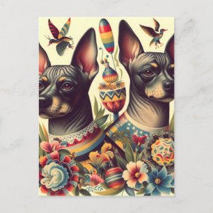 Cartão Postal Ilustração Vintage Xoloitzcuintle