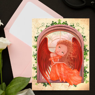Cartão Postal Ilustração vítrea de uma linda garota de anjo da f