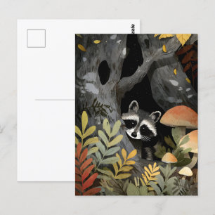 Cartão Postal Ilustração Whimsical Raccoon Oculta