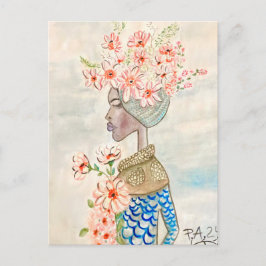 Cartão Postal ilustración de chica de color con flores 
