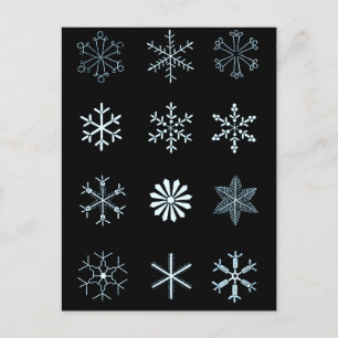 Cartão Postal Ilustrações de Flocos de Neve (preto)