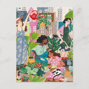Cartão Postal Ilustrações de mulheres de jardinagem urbana