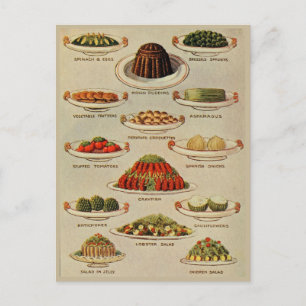 Cartão Postal Ilustrações de Saladas de Vintagem e Pratos Vegeta