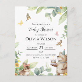 Cartão postal ilustrado de chá de bebê com pássaro