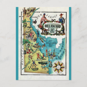 Cartão postal ilustrado do mapa de Delaware