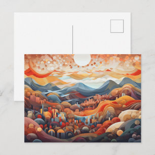 Cartão Postal Ilustrador de Paisagem Abstrata Vale Vs Montanha
