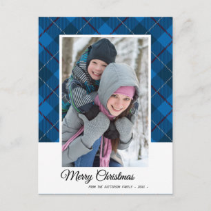 Cartão Postal Imagem da Família Feliz de Natal do Tartan Azul El