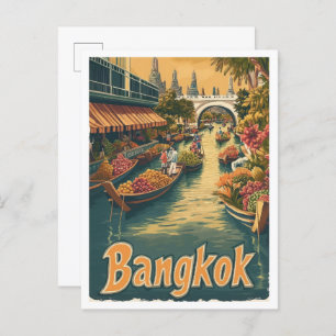 Cartão Postal Imagem da Viagens vintage de Arte de Bangkok na Ta