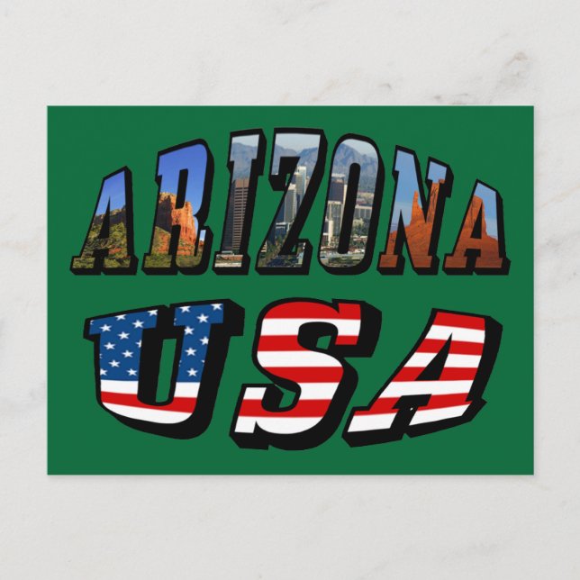 Cartão Postal Imagem de arizona e Texto de Sinalizador EUA (Frente)