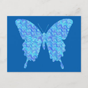 Cartão Postal Imagem de borboleta, padrão de abstrato, tons azui