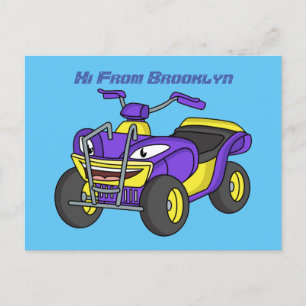 Cartão Postal Imagem de desenho animado de bicicleta Quad Roxo