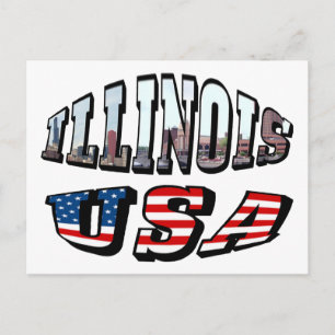 Cartão Postal Imagem de Illinois e Texto de Sinalizador EUA
