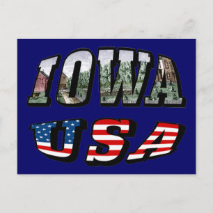 Cartão Postal Imagem de Iowa e Texto de Sinalizador EUA