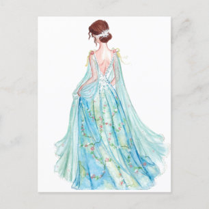 Cartão Postal Imagem de moda da princesa azul-aquarela