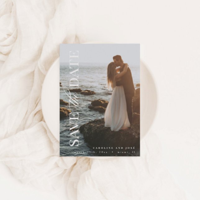 Cartão Postal Imagem de Retrato Moderno Elegante Salva a Data Po (Criador carregado)