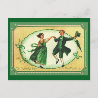 Cartão Postal Imagem de Vintage do Casal Dançante do Dia de Patr