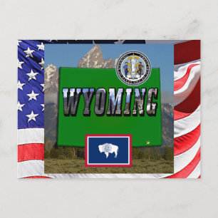 Cartão Postal Imagem de Wyoming, Mapa, Sinalizador e Selo de Est