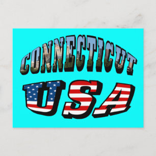 Cartão Postal Imagem do Connecticut e Texto do Sinalizador EUA