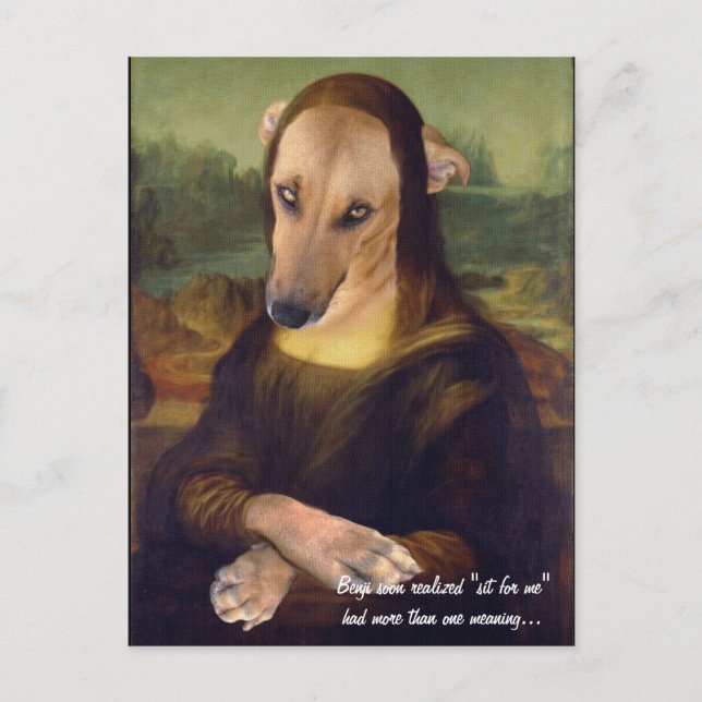Cartão Postal Imagem engraçada do meme do cão Mona Lisa (Frente)