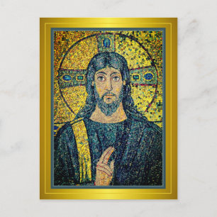 Cartão Postal Imagem mosaica antiga de Jesus Cristo Salvador