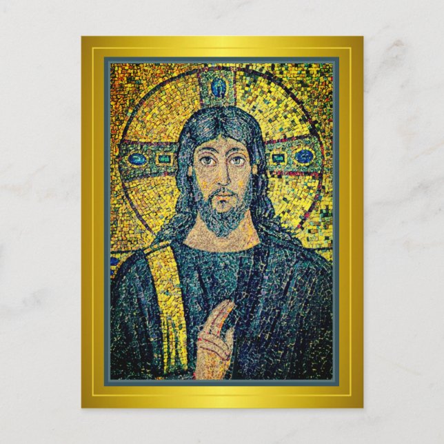 Cartão Postal Imagem mosaica antiga de Jesus Cristo Salvador (Frente)