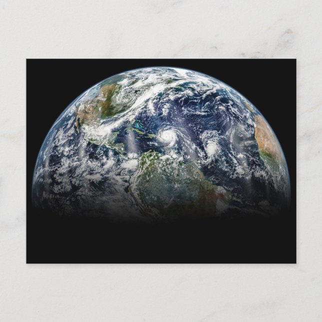 Cartão Postal Imagem Mosaico do Planeta Terra com 3 Furacões (Frente)