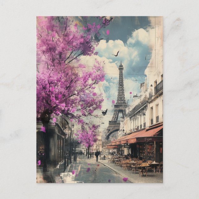 Cartão Postal Imagem romântica do PAris com a torre Eiffel (Frente)