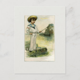 Cartão Postal Imagem Vintage de Pequeno Marinheiro Capturando Pe