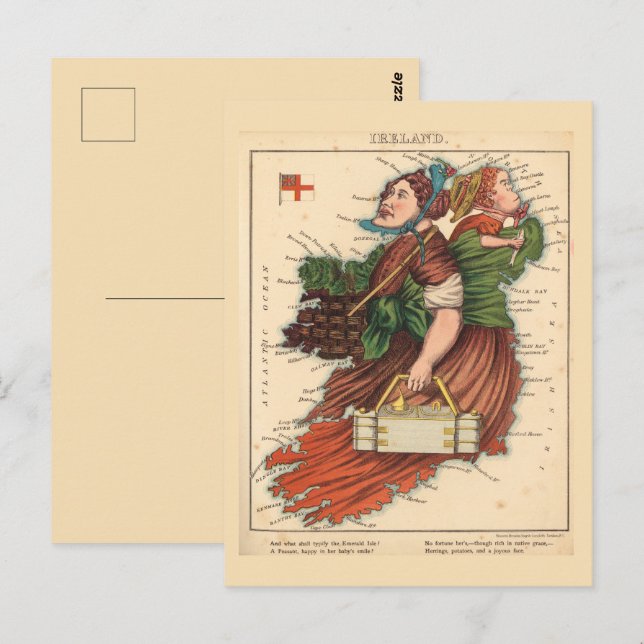 Cartão Postal Imagens da Irlanda Mapas Vintage Postcard (Frente/Verso)