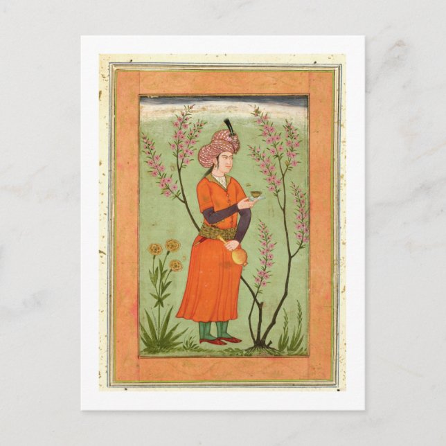 Cartão Postal Imaginário iraniano segurando um copo e um frasco, (Frente)