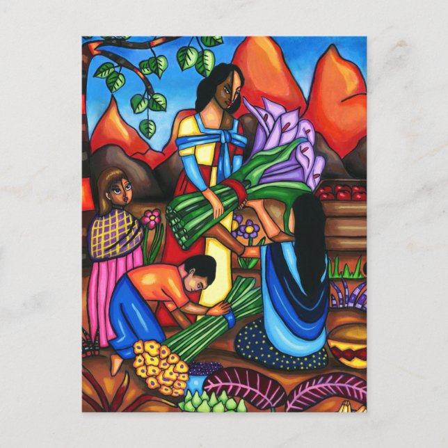 Cartão Postal Immigrant Farmers Colorful Abstract Original art (Frente)
