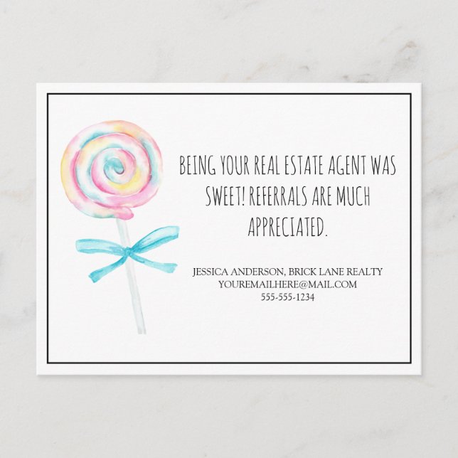 Cartão Postal Imobiliária Lollipop Referências Marketing (Frente)
