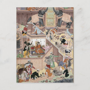 Cartão Postal Imperador Akbar (r.1556-1605) inspecionando o edif