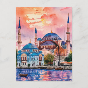 Cartão Postal Impressão de Aquarela em Istambul Turquia