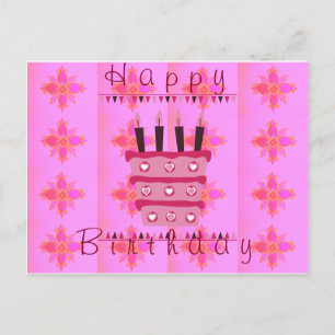 Cartão Postal Impressão de Arte de Bolo de Aniversário Floral pa