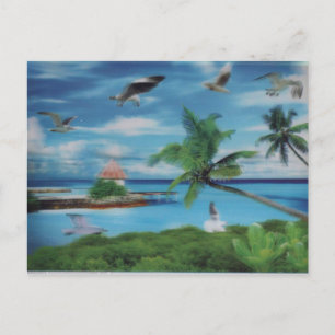 Cartão Postal Impressão de Arte de Cena de Praia Tropical