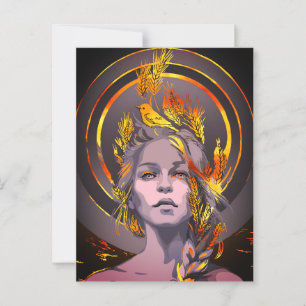 Cartão Postal Impressão de Arte Elegante com Trigo Dourado e Pás