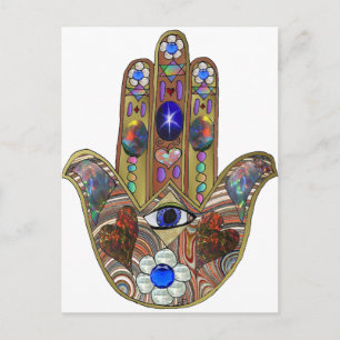 Cartão Postal Impressão de Arte Opala Hamsa Judaica Corações Flo