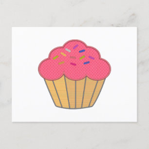 Cartão Postal Impressão de Bordado Falso de Cupcake de Morango