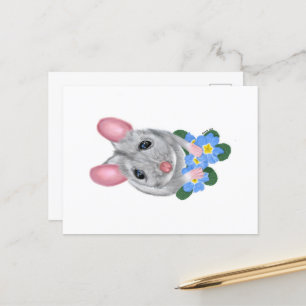 Cartão Postal Impressão de Cartão-postal do Mouse e das Flores P